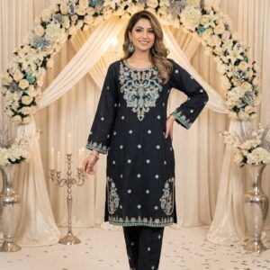 Black Embroidered 2 pcs Dress