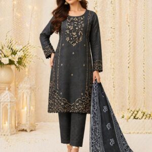 Black Embroidered 3 pcs Dress