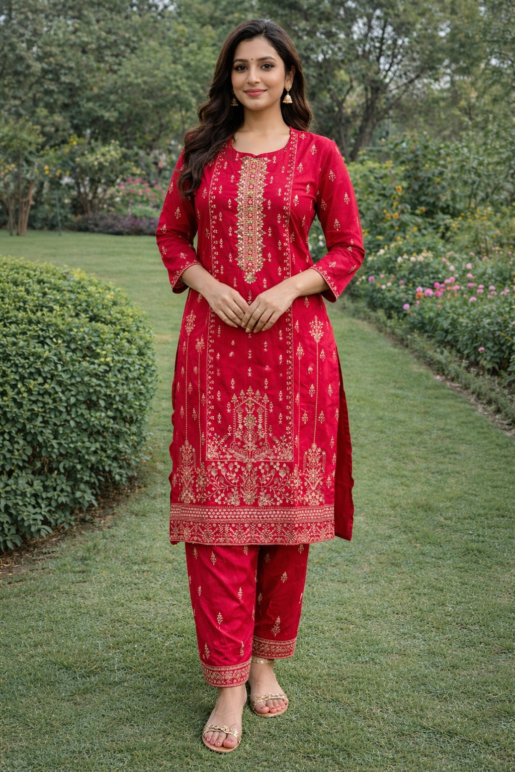 Shocking Pink Embroidered 3 pcs Dress - Image 2