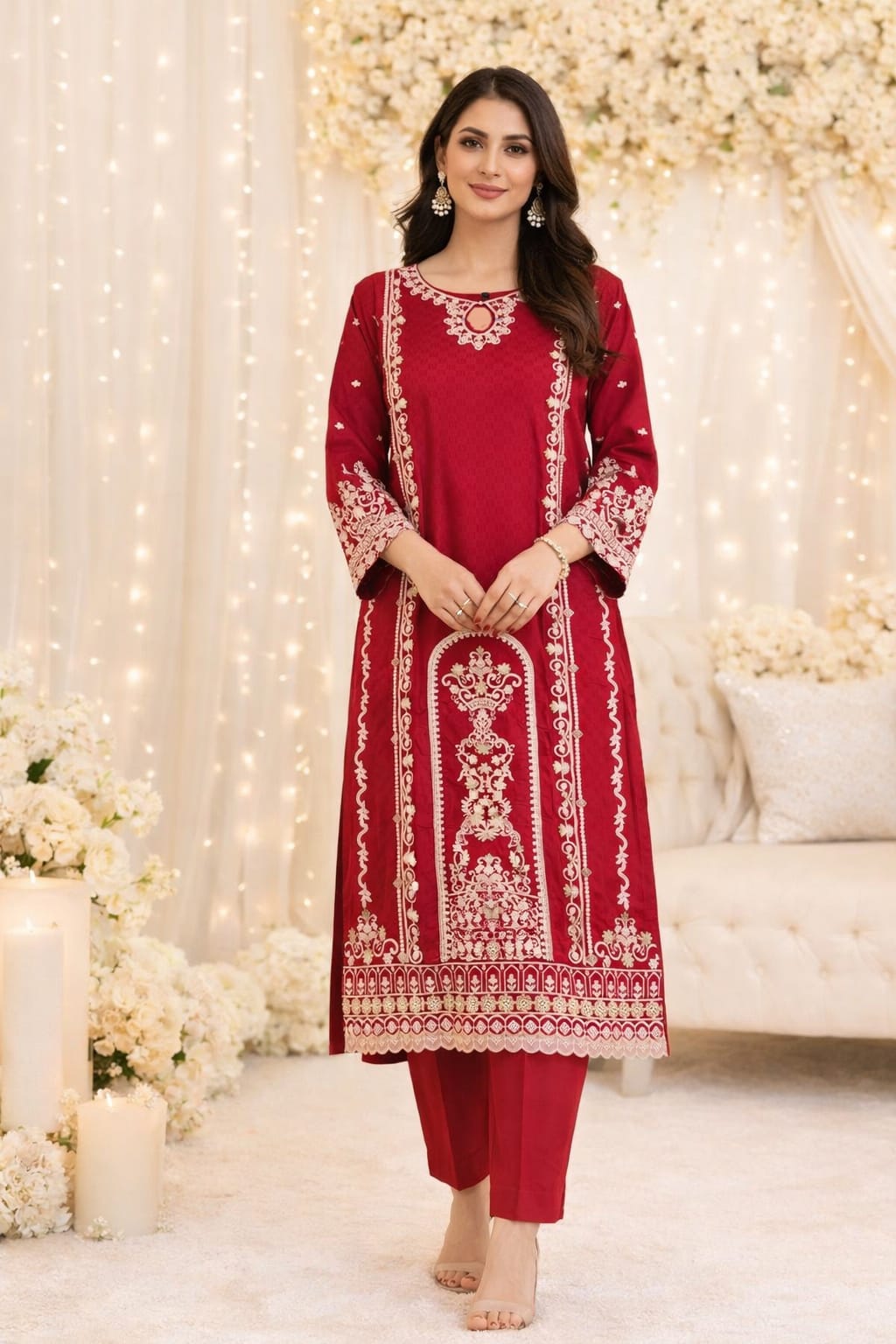 Shocking Pink Handwork 3 pcs Dress - Image 2